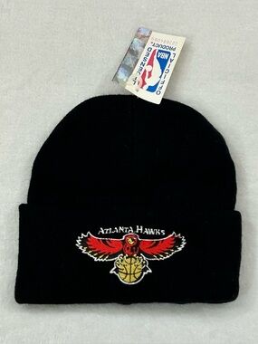 Vintage ATL Atlanta Hawks NBA Basketball Retro Logo Cuffed Winter Beanie Hat Cap